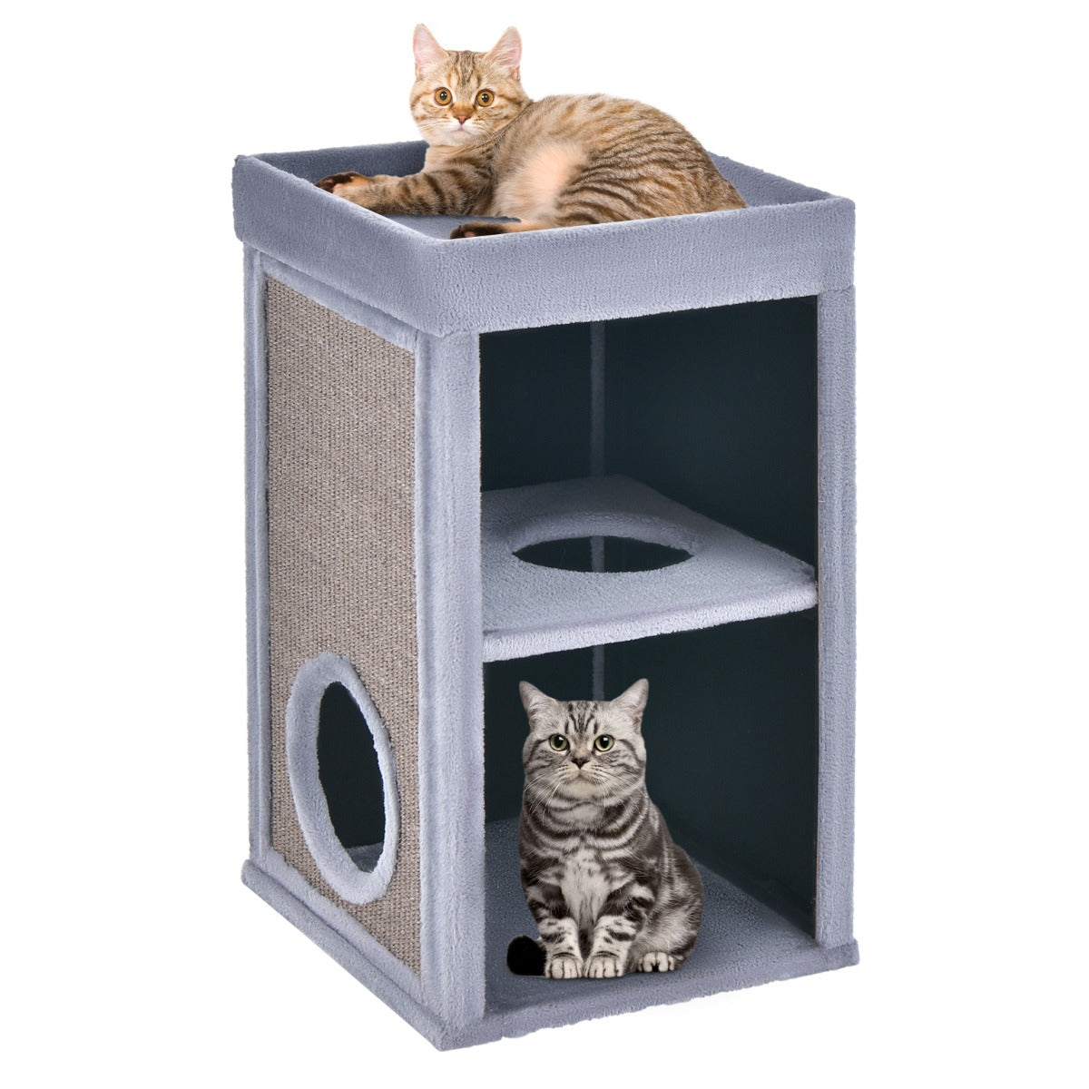 2-Tier Cat House with Sisal Scratch Boards-Grey