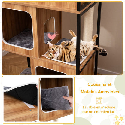 2 in 1 Scratching Post Cat House 3 Floors Cat Tree with Removable Cushion &amp; Cat Cave