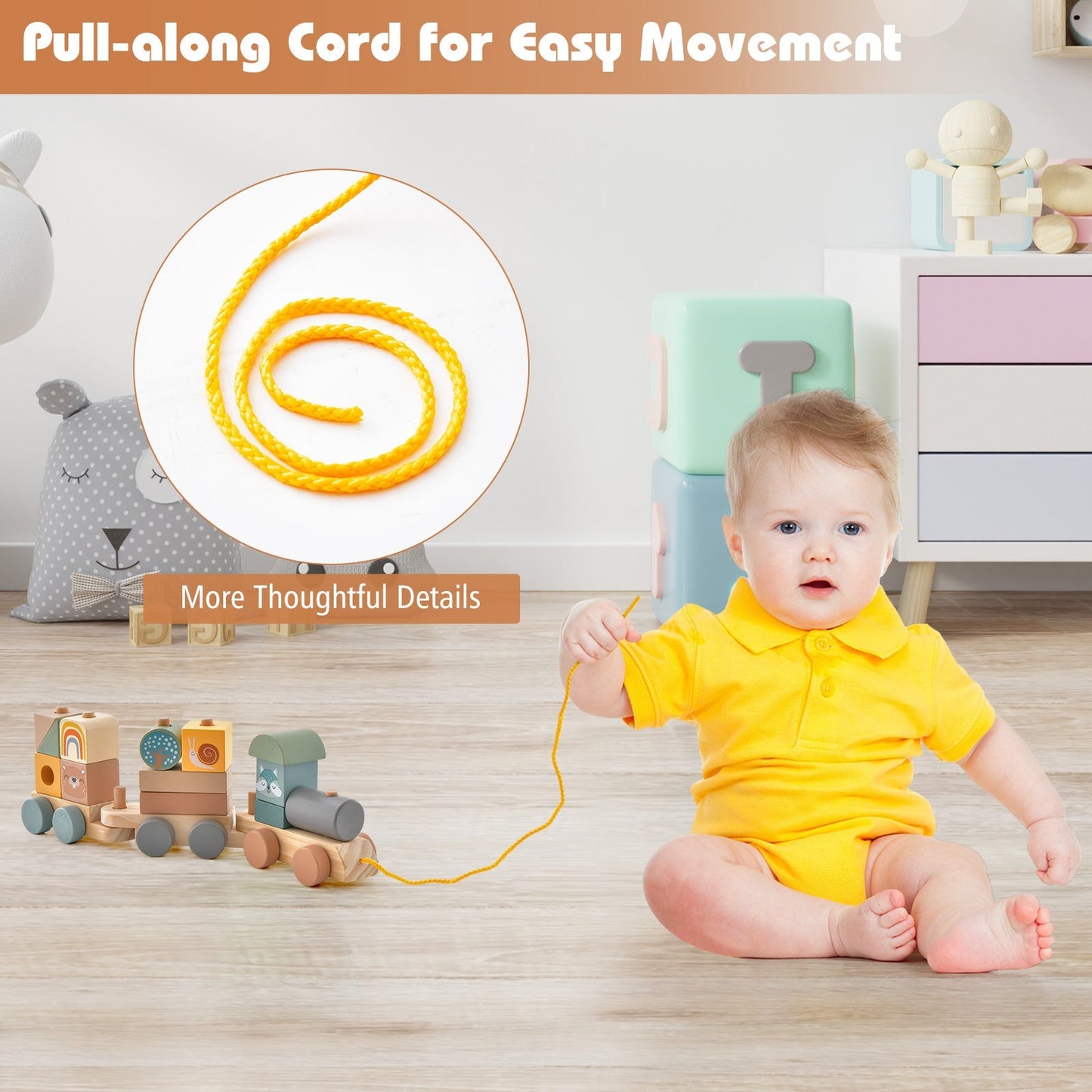 Wooden Toy Train Set with Stacking Wooden Blocks for Early Learning Education