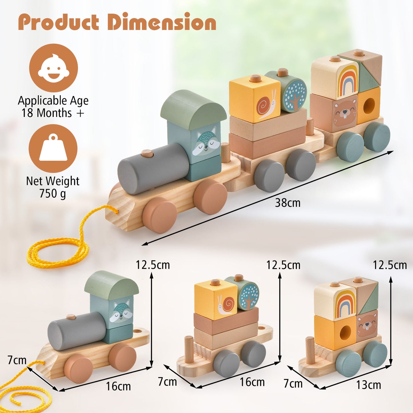 Wooden Toy Train Set with Stacking Wooden Blocks for Early Learning Education