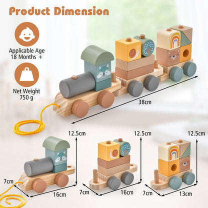 Wooden Toy Train Set with Stacking Wooden Blocks for Early Learning Education