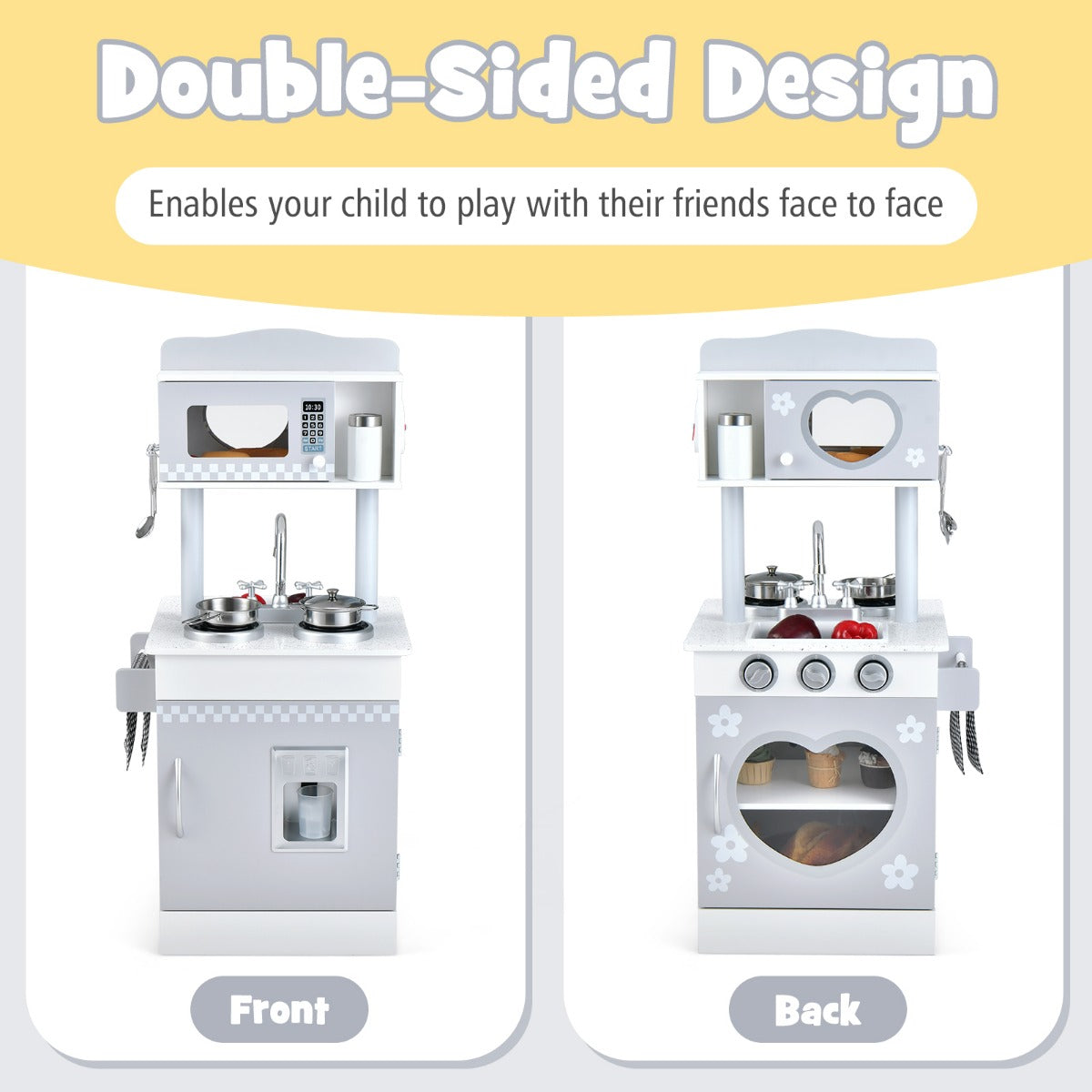 Double-Sided Kid's Play Kitchen Set with Stove and Sink