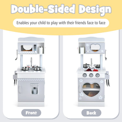 Double-Sided Kid's Play Kitchen Set with Stove and Sink