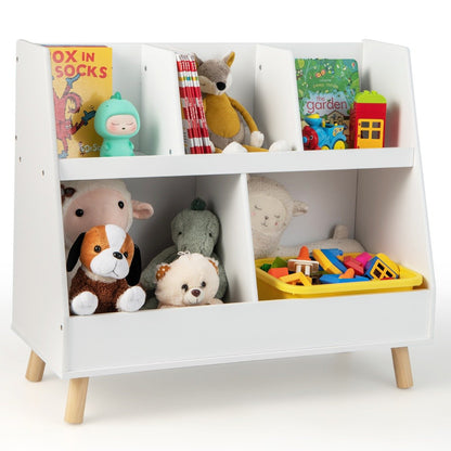 5-Cube Kids Bookshelf and Toy Organizer with Solid Wood Legs and Anti-Tipping Kits-White