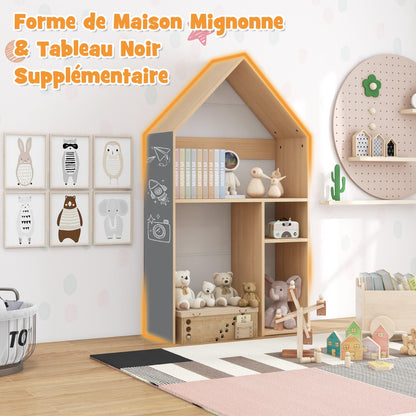 Wooden Kids Table and Chair Set House-Shaped with Blackboard-White