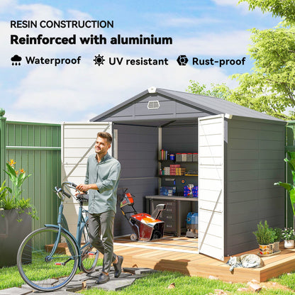Outsunny 7.9ft x 6.2ft Aluminium Frame and Plastic Wall Shed, with Foundation - Grey