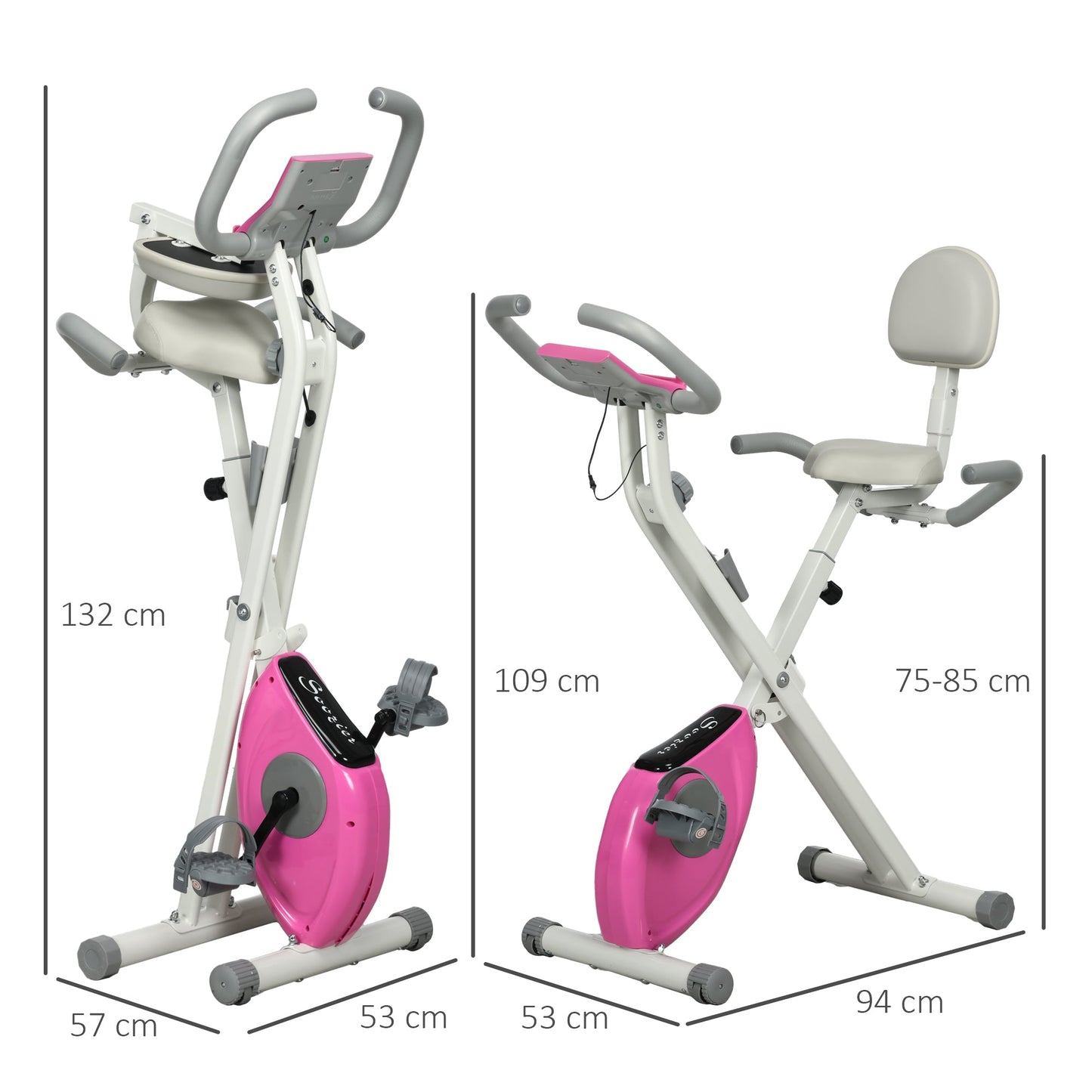 HOMCOM Folding Exercise Bike, with Adjustable Magnetic Resistance, Seat Height - White and Pink