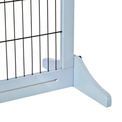 PawHut Freestanding Dog Gate, Foldable Pet Fence, Indoor Wood Barrier, Stair Gate with Support Feet, for Doorway, Hallway, Small and Medium Dogs, 69H x 104-183 cm, Blue-grey