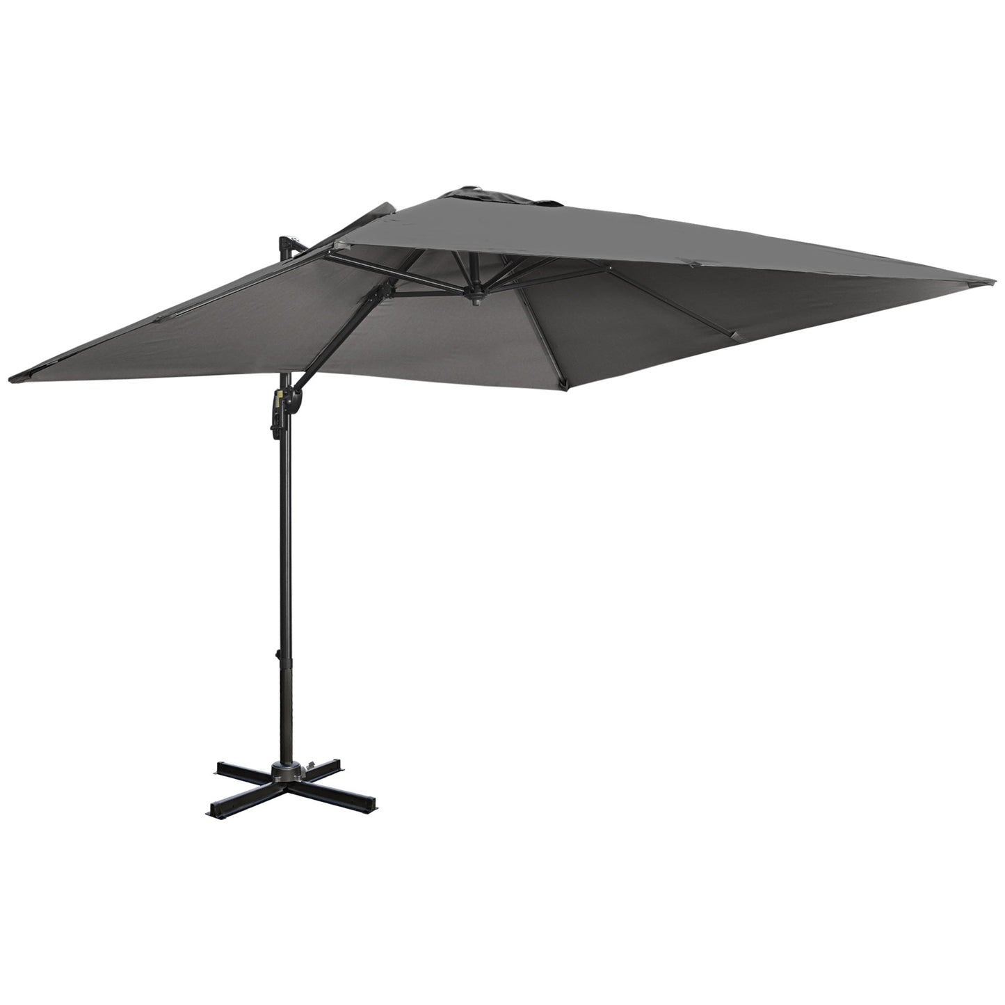 Outsunny 2.7 x 2.7 m Cantilever Parasol, Square Overhanging Umbrella with Cross Base, Crank Handle, Tilt, 360 Rotation and Aluminium Frame, Dark Grey