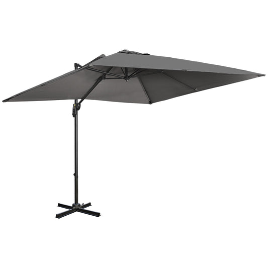 Outsunny 2.7 x 2.7 m Cantilever Parasol, Square Overhanging Umbrella with Cross Base, Crank Handle, Tilt, 360 Rotation and Aluminium Frame, Dark Grey