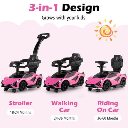 3-in-1 Ride On Push Car with Removable Guardrails and Handle-Pink