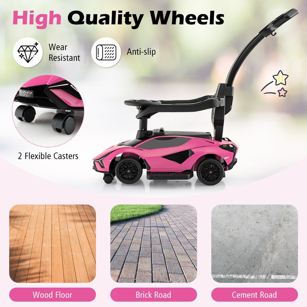3-in-1 Ride On Push Car with Removable Guardrails and Handle-Pink