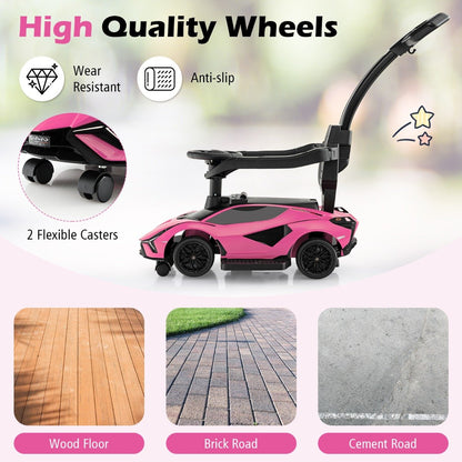 3-in-1 Ride On Push Car with Removable Guardrails and Handle-Pink
