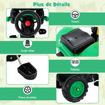 3-in-1 Kids Ride On Pedal Excavator with Detachable Trailer-Green