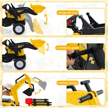 3-in-1 Kids Ride On Pedal Excavator with Detachable Trailer-Yellow
