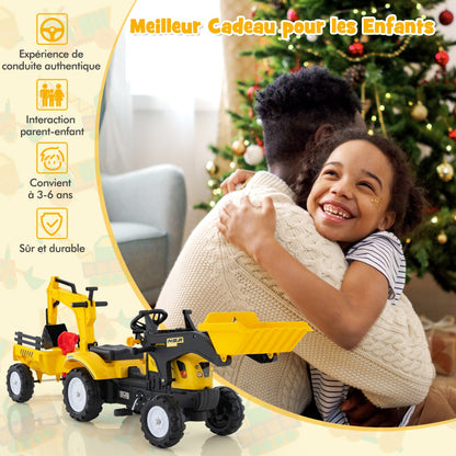 3-in-1 Kids Ride On Pedal Excavator with Detachable Trailer-Yellow