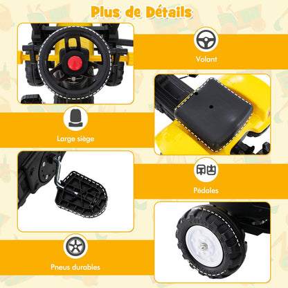 3-in-1 Kids Ride On Pedal Excavator with Detachable Trailer-Yellow