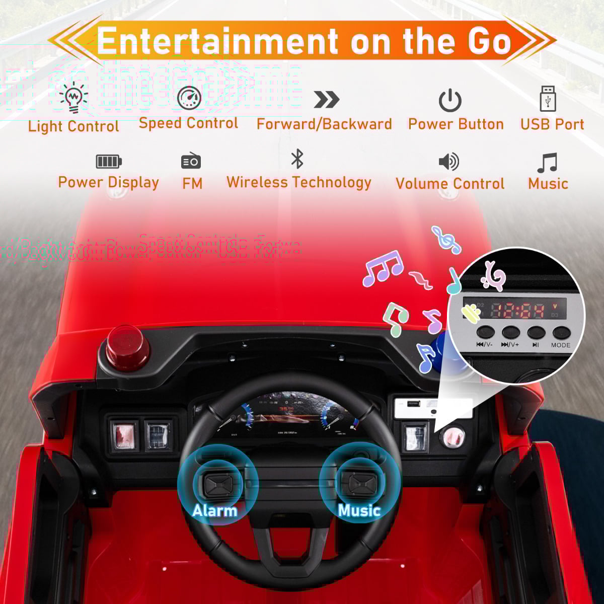 12V Battery Powered Fire Car Toy with Water Sprayer and Remote Control-Red