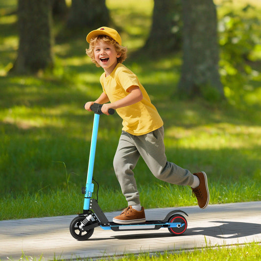 SPORTNOW Folding Electric Scooter for Kids, with Dual Brakes, Front Suspension, LED Colourful Lights, Blue