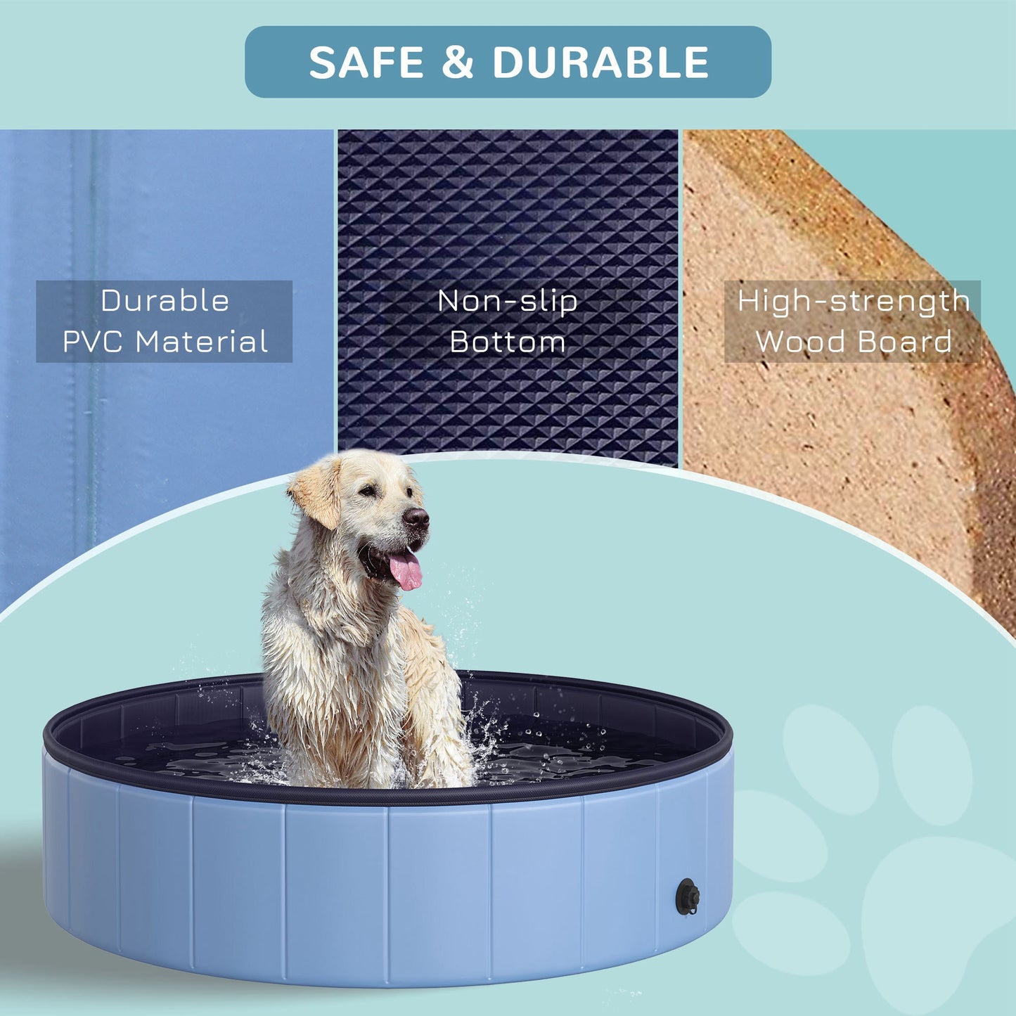 PawHut Foldable Dog Paddling Pool Pet Cat Swimming Pool Indoor/Outdoor Collapsible Summer Bathing Tub Shower Tub Puppy Washer (â120 √É‚Äî 30H cm, Blue)