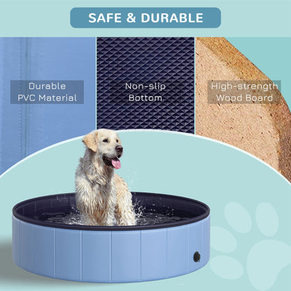 PawHut Foldable Dog Paddling Pool Pet Cat Swimming Pool Indoor/Outdoor Collapsible Summer Bathing Tub Shower Tub Puppy Washer (â120 √É‚Äî 30H cm, Blue)