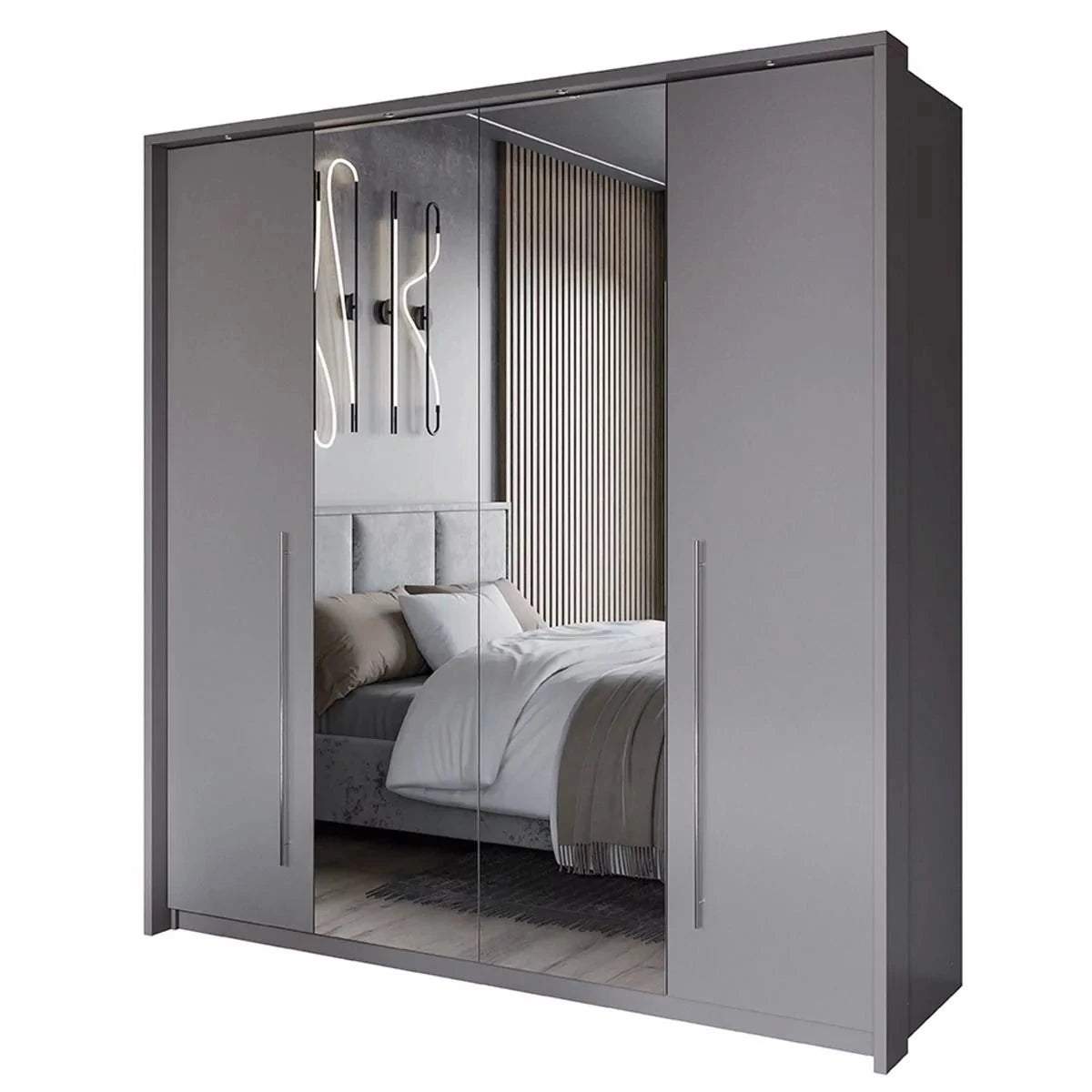 Kirklees Swinging Doors Wardrobe with Mirror - 210 Lava Grey