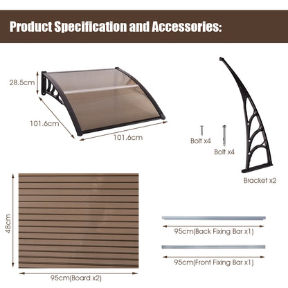40 x 40 Inch Outdoor Polycarbonate Front Door Window Awning Canopy-Brown