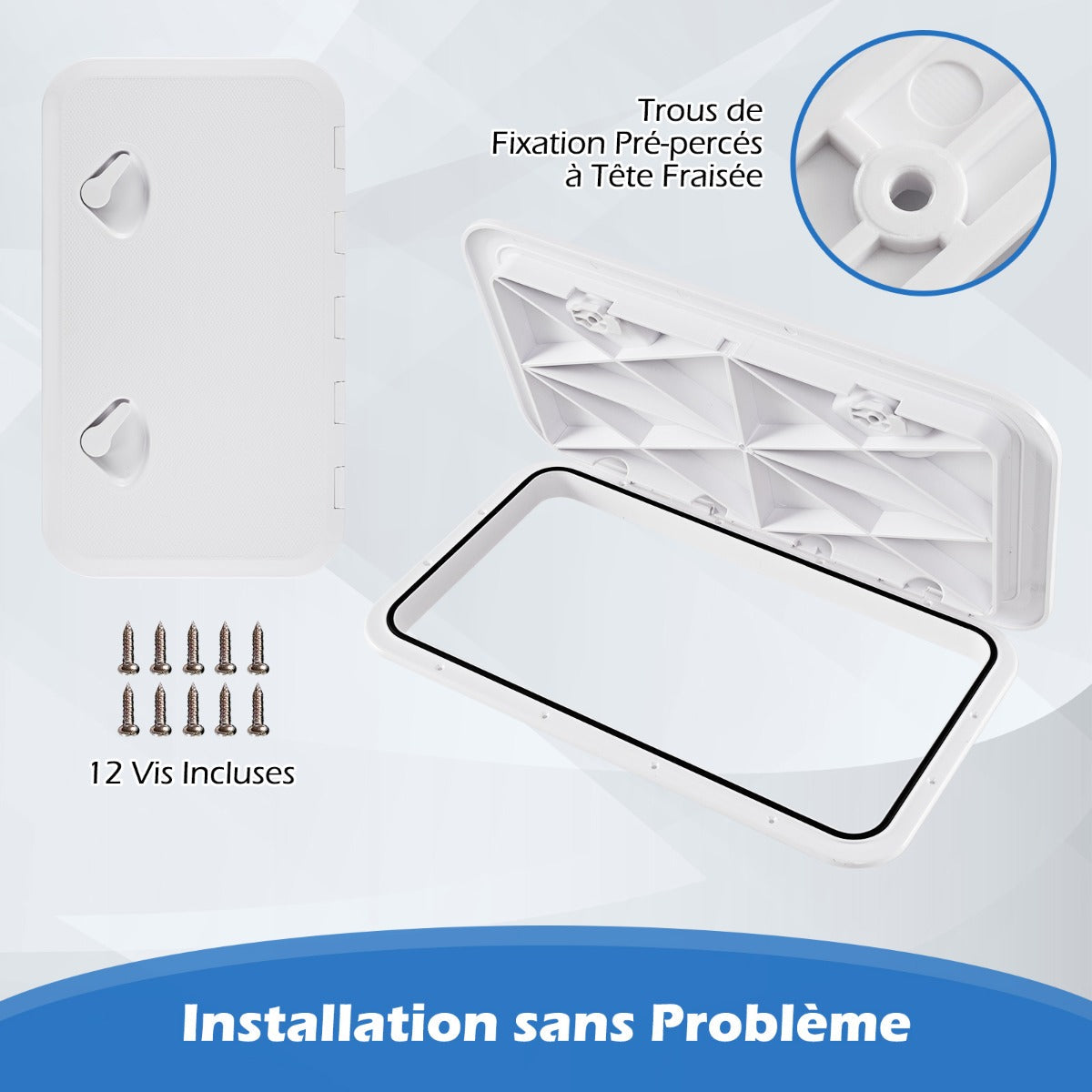 Boat Hatch 60.5 x 35.5 cm Marine Deck Access Hatch with 180° Lid Hinge Non-Slip Surface White