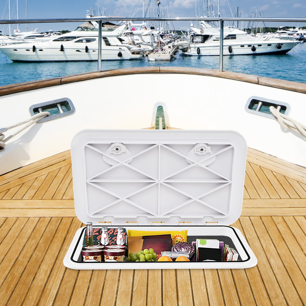 Boat Hatch 60.5 x 35.5 cm Marine Deck Access Hatch with 180° Lid Hinge Non-Slip Surface White