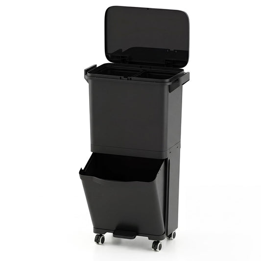 Trash Can with 2 Removable Bins in Black