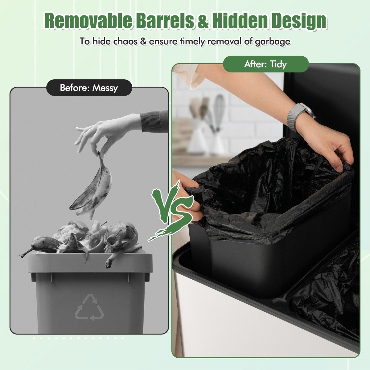 Trash Can with 2 Deodorizer Compartments and Soft Close Lids-Silver