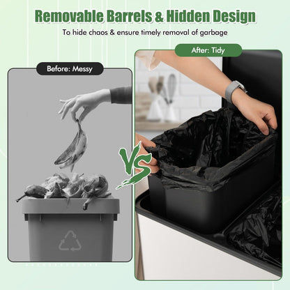 Trash Can with 2 Deodorizer Compartments and Soft Close Lids-Silver