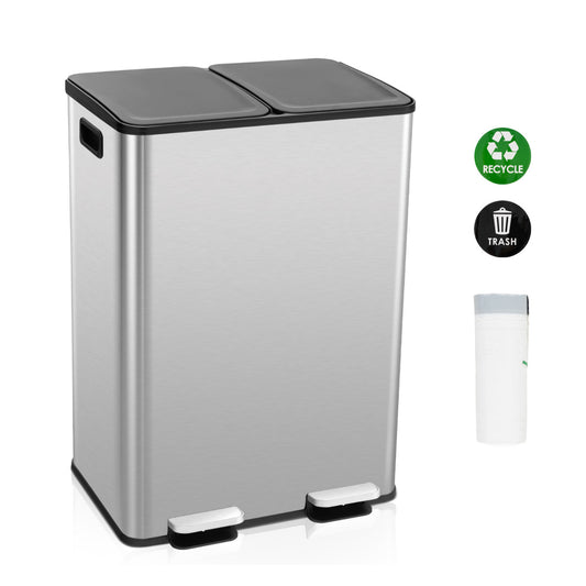 Trash Can with Deodorizer Compartments and Soft Close Lids-Silver