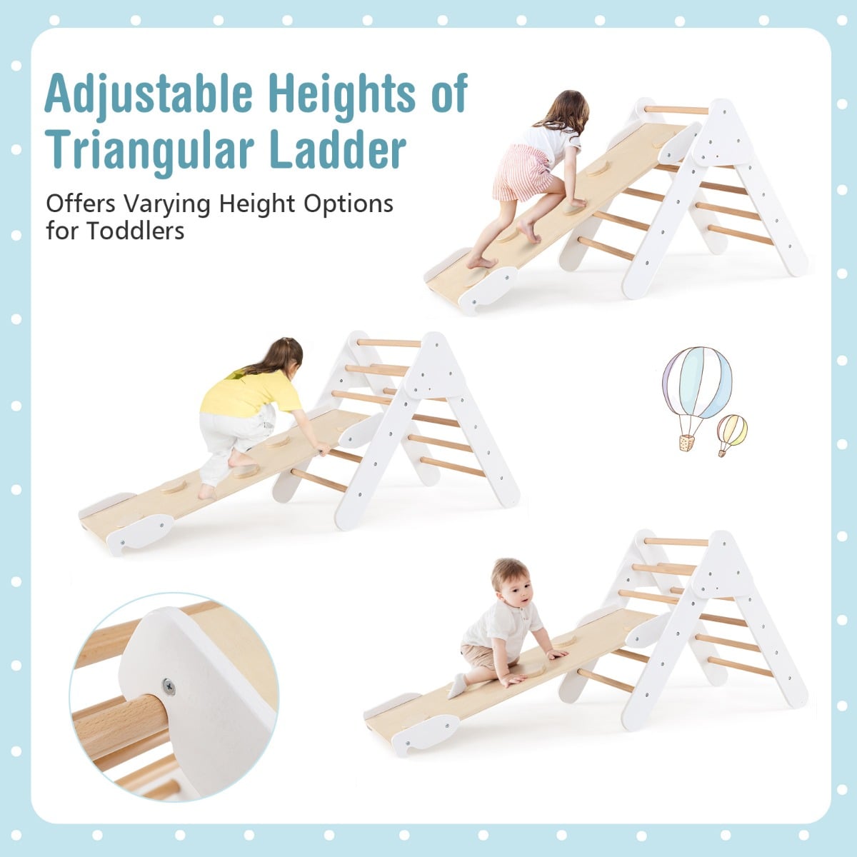 5-in-1 Triangle Climbing Toys with Arch Ramp for 1+ Years Old-White