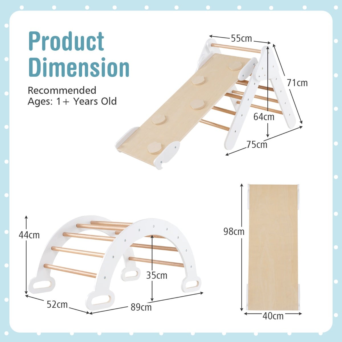 5-in-1 Triangle Climbing Toys with Arch Ramp for 1+ Years Old-White