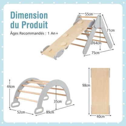 Set of 3 climbing toys for children 1+ years with triangle arch climb, Climbing set Grey