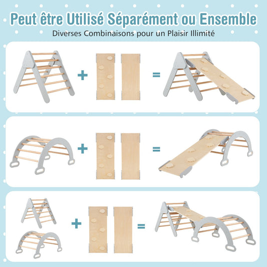 Set of 3 climbing toys for children 1+ years with triangle arch climb, Climbing set Grey