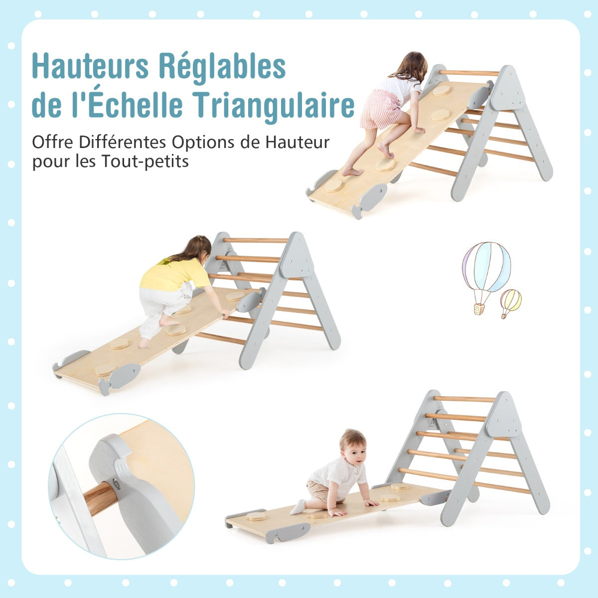 Set of 3 climbing toys for children 1+ years with triangle arch climb, Climbing set Grey