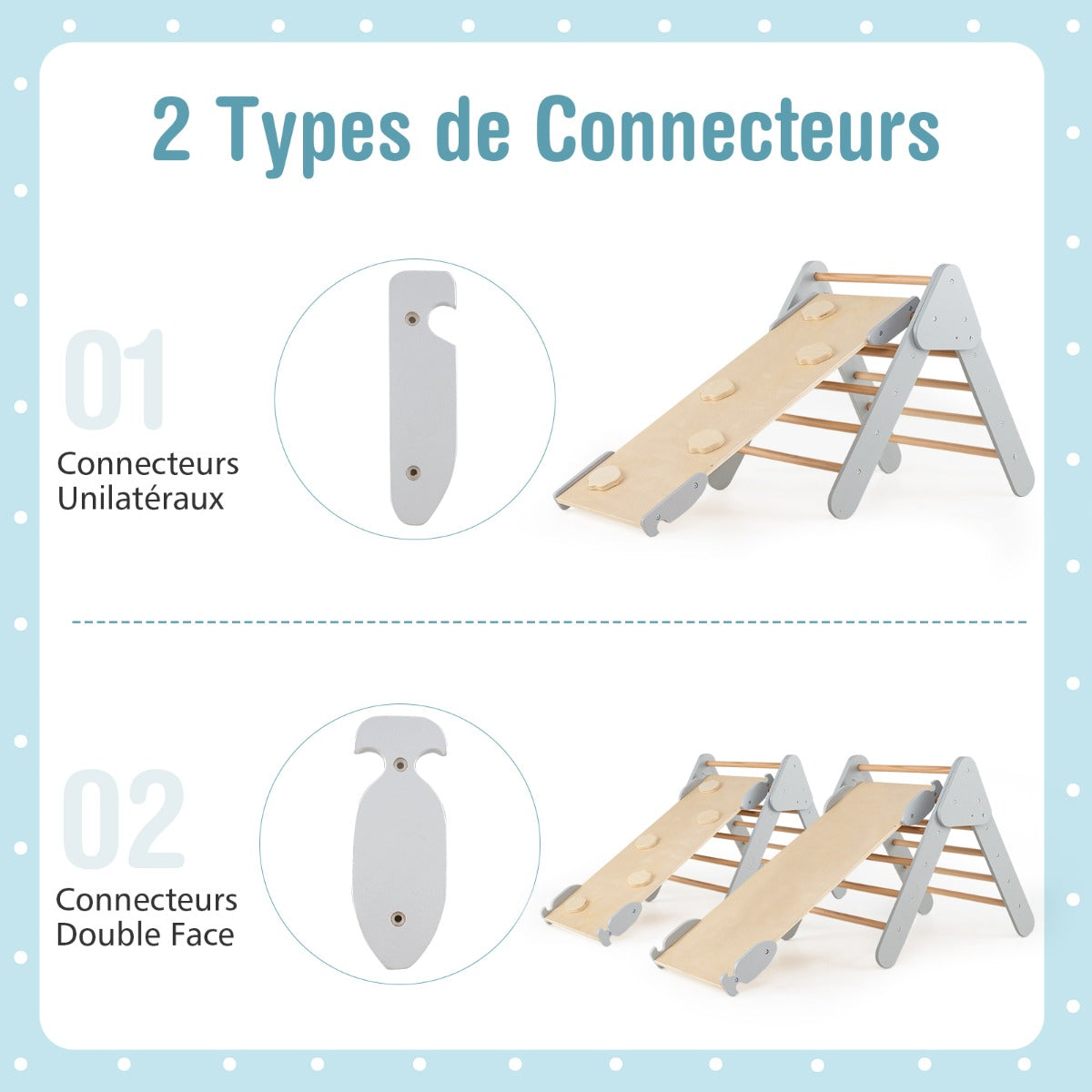 Set of 3 climbing toys for children 1+ years with triangle arch climb, Climbing set Grey