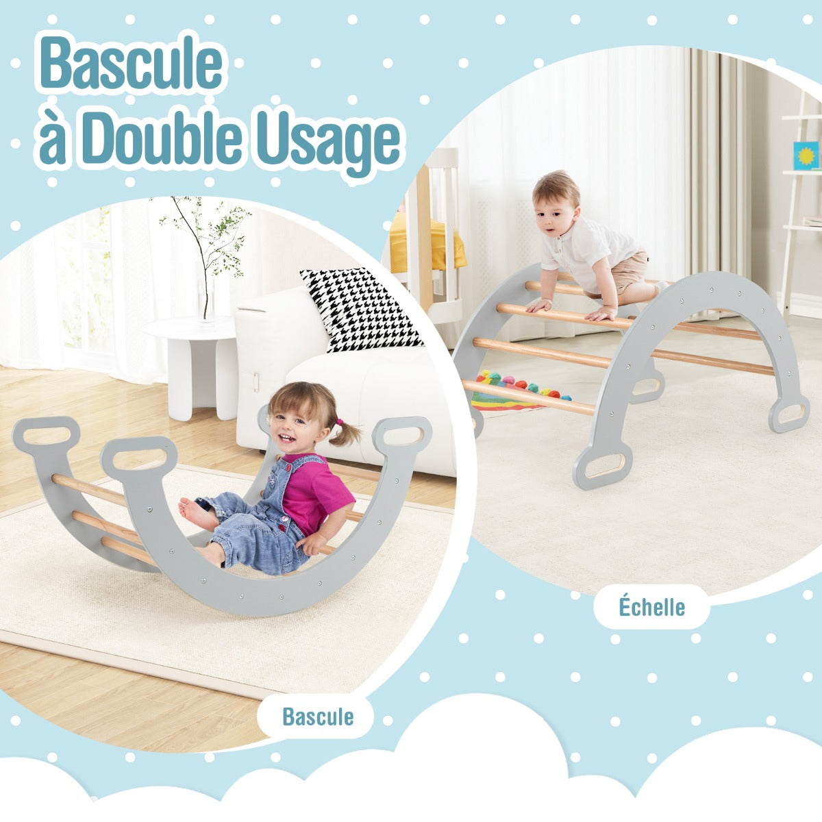 Set of 3 climbing toys for children 1+ years with triangle arch climb, Climbing set Grey