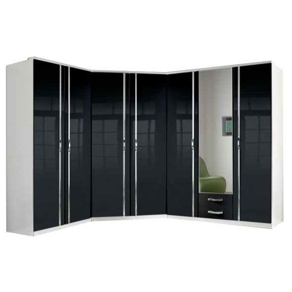 Tiya 2 Door Gloss Corner Wardrobe - White & Black