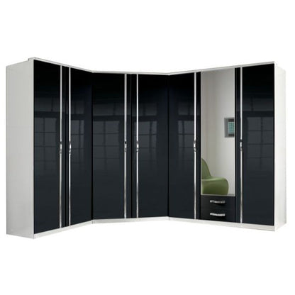 Tiya 2 Door Gloss Corner Wardrobe - White & Black