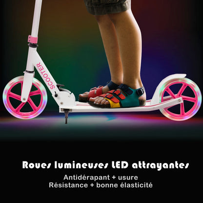 Foldable and Adjustable Kick Scooter with 2 Big Wheels and LED Lights-Pink