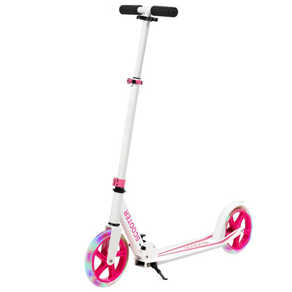 Foldable and Adjustable Kick Scooter with 2 Big Wheels and LED Lights-Pink