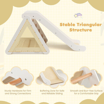 4-in-1 Wooden Triangle Climbing Set with Ramp Sliding Board-White