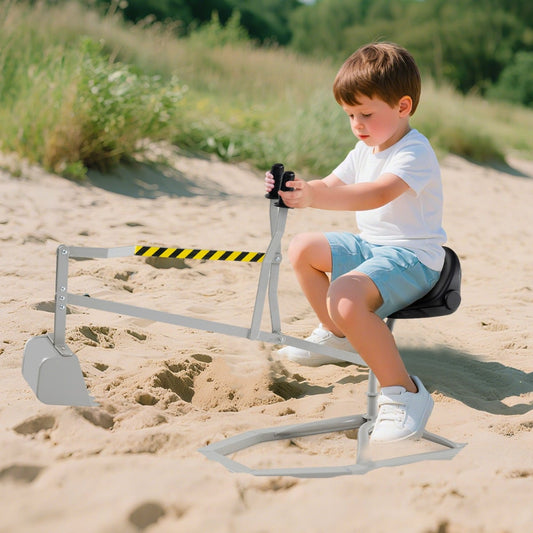 Kids Sand Digger Sandbox Toy Rotatable with 2-Handed Controls and Flexible Shovel-Grey