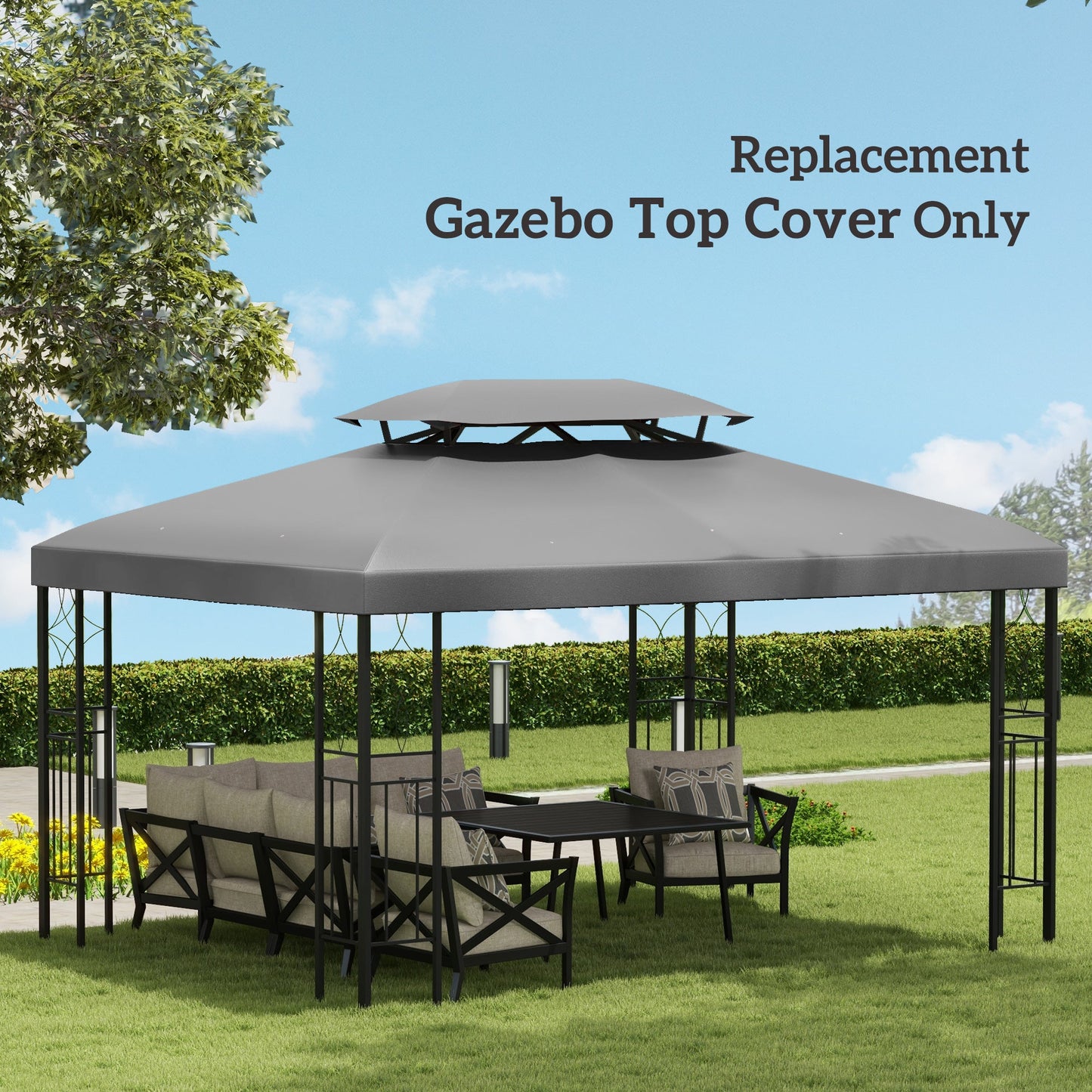 غطاء بديل لمظلة Gazebo مقاس 3 × 4 أمتار من Outsunny، غطاء علوي مكون من طبقتين للسقف ومظلة واقية من الأشعة فوق البنفسجية للحديقة والفناء الخارجي، رمادي فاتح (الغطاء العلوي فقط)