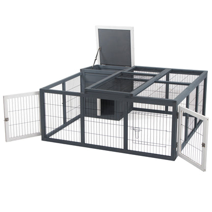 PawHut Rabbit Hutch Outdoor, Guinea Pig House, Bunny Run Cage with Openable Top for 1-2 Rabbits, 123 x 120 x 52cm, Grey