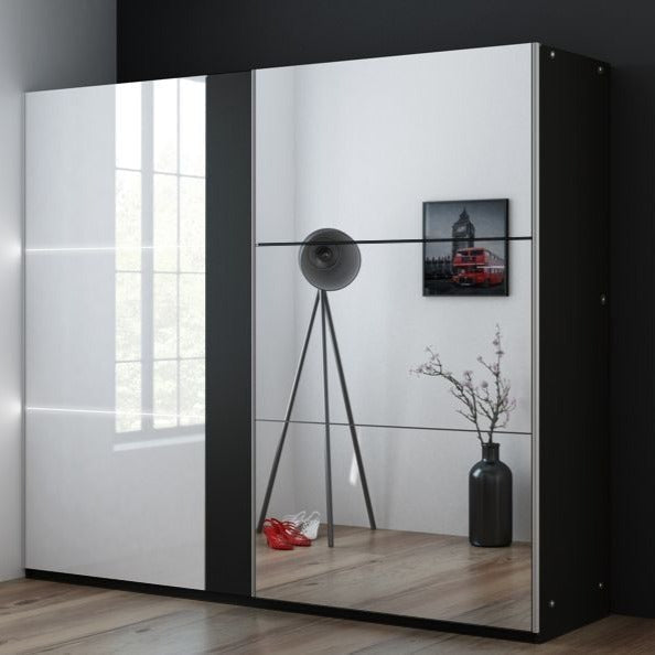 Tunis Lighting Mirror Luxury Sliding Wardrobe - Black, Grey