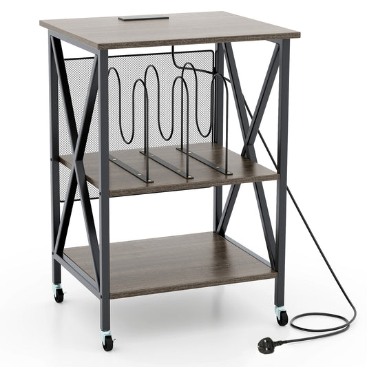 Turntable Record Player Stand with Builtin Charging Station and Divider-Grey